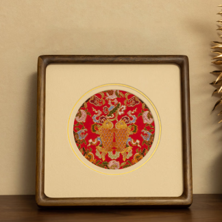 Intangible Cultural Heritage Handmade Specialty Gift Wall Hanging Decorative Painting - High-End Gift - Four-Panel Red Background Double Fish Three Abundance Frame 24.5*24.5