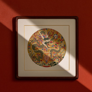 Intangible Cultural Heritage Handmade Decorative Painting, High-End Embroidered Wall Hanging Gift - Three Ming Dynasty Gold-Patterned Landscape with Dragon Design Frame, 34.5*34.5cm